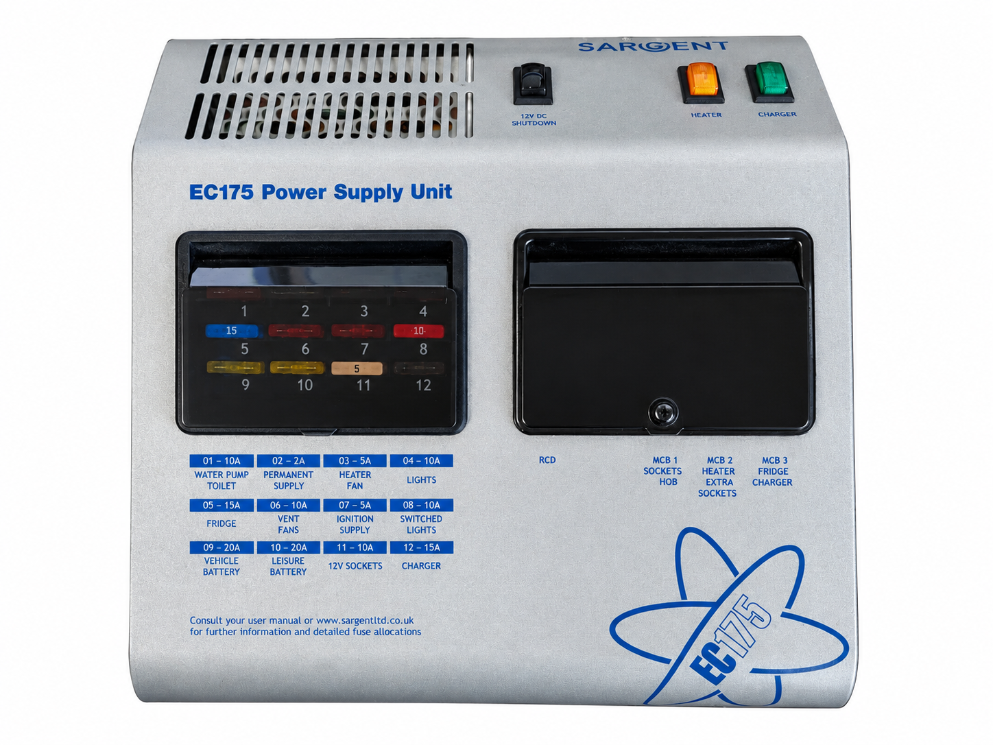 Sargent EC175 Fuseboard With Integrated Charger and EC350 or EC360 Control Panel
