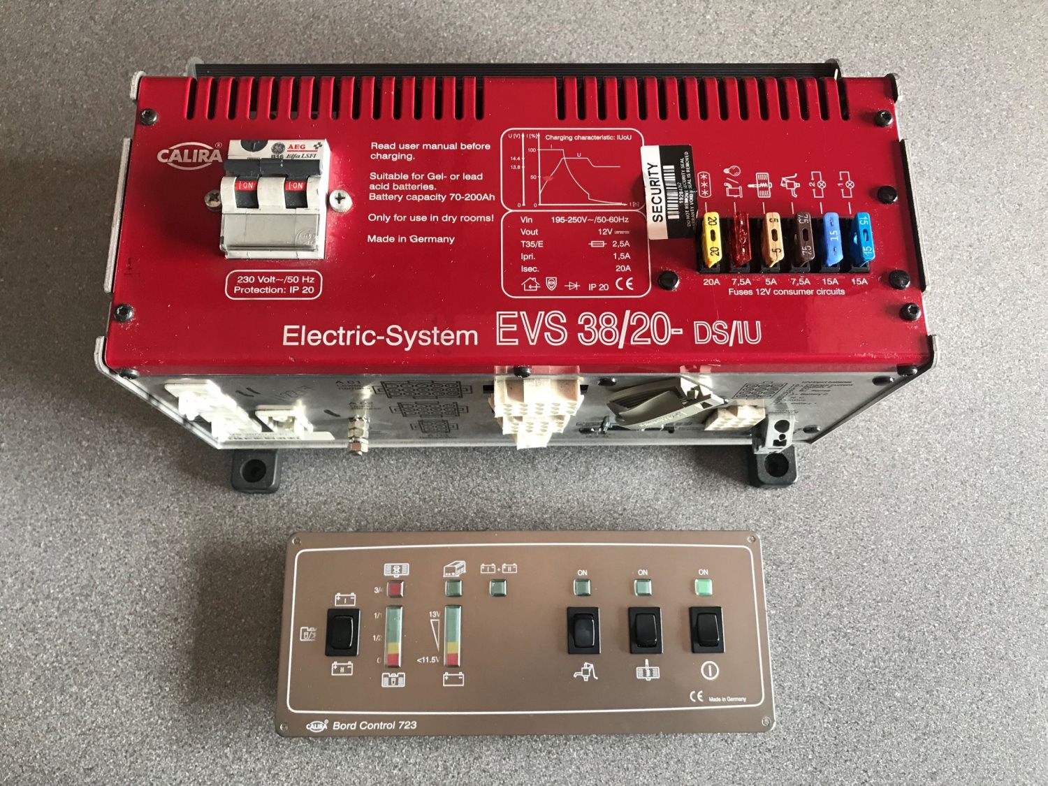 Calira EVS 38/20 Fuseboard & BC723 Control Panel