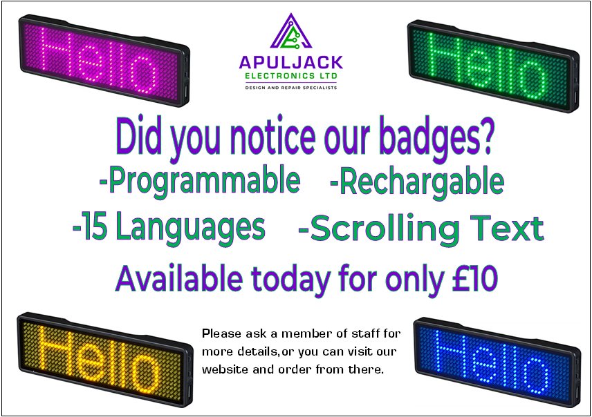 Apuljack LED Programmable Badges